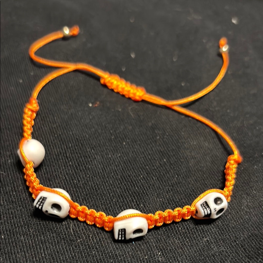 Orange Skull Beaded Bracelet
